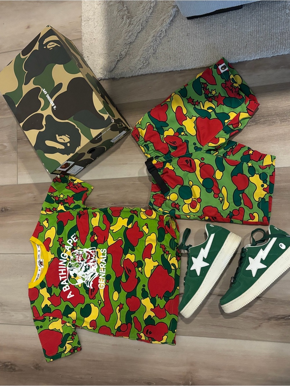 A Bathing Ape Kids' Green Camo Logo Tee & Shorts Matching Set
